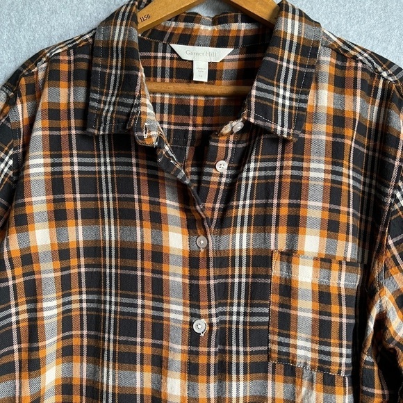 Garnet Hill Shirt Womens 16 Flannel Brown Black Button Down - Picture 3 of 5